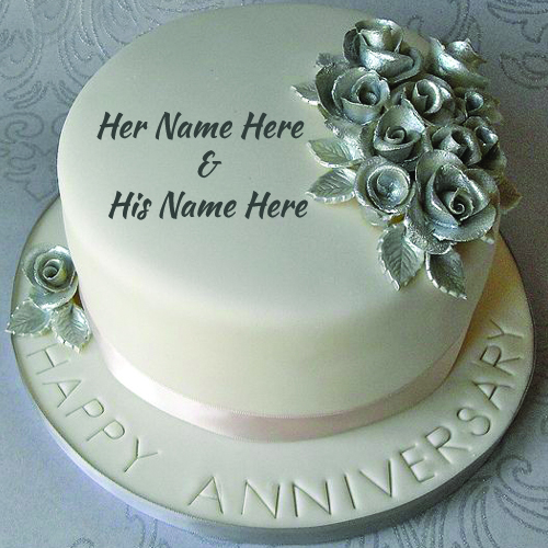 Write Your Name On Round Flower Anniversary Cake Online