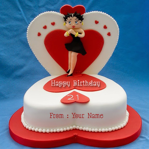 Happy 21st Birthday Cake With Cute Barbie and Name