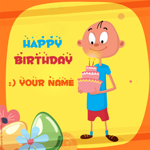 Write Name on Happy Birthday Card With Cute Funny Boy