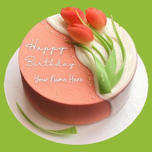 Pink Floral Art Delicious Birthday Cake With Name