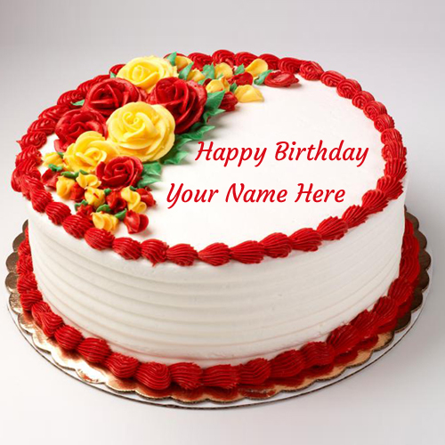 Write Name on Happy Birthday Rose Cake For Love