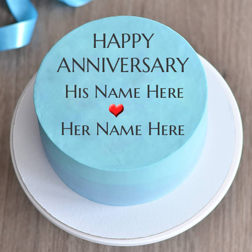 Write Couple Name on Romantic Anniversary Cake Greeting