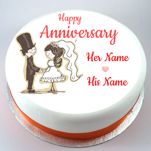 Happy Anniversary Love Couple Photo Cake With Your Name