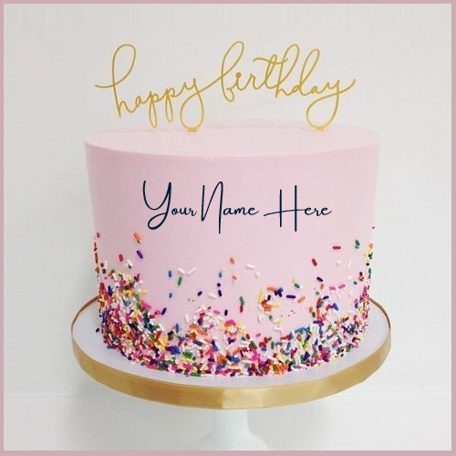 Stunning Sprinkle Double Layer Pink Cake With Name
