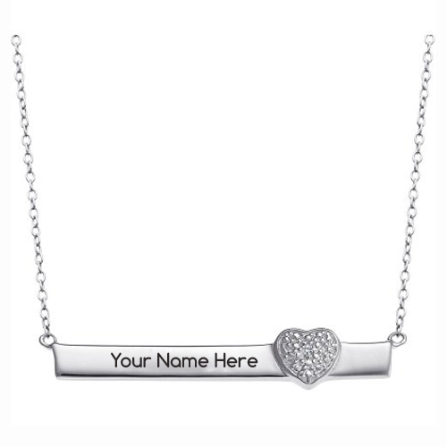 Write Name on Sterling Diamond Accent Heart Pendant
