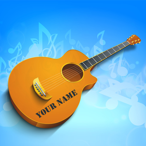 Write Name on Stylish Guitar on Musical Notes Picture